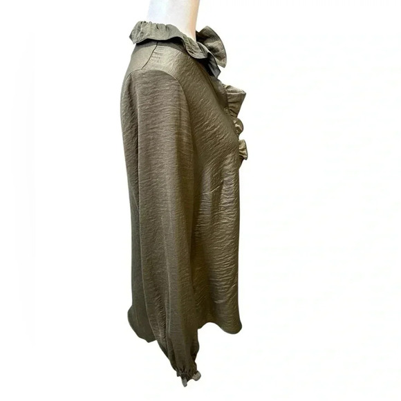 CAbi Icon Blouse Long Sleeve Ruffle Button Down Size S Olive Green - Picture 3 of 6
